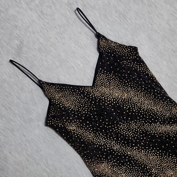 Vintage Sparkly Mini Little Black Party Spaghetti Strap Tank Dress - Picture 7 of 11